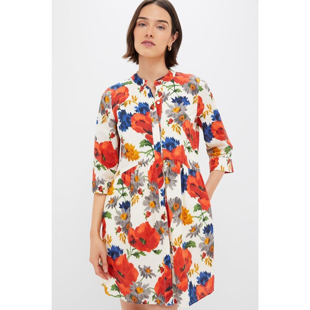 TUCKERNUCK Crimson Poppy Cotton Linen Royal Shirt Dress Size XS NWT - Picture 4 of 8